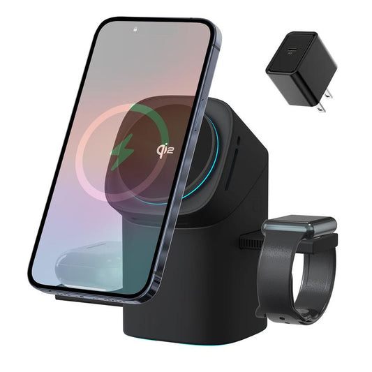 YWZ 3 in 1 Wireless Charger Fast Charging Qi2 Certified for Iphone Iwatch Airpods Magnetic Automatic Rotation Touch Pop-Up Charging Station Easy Carry